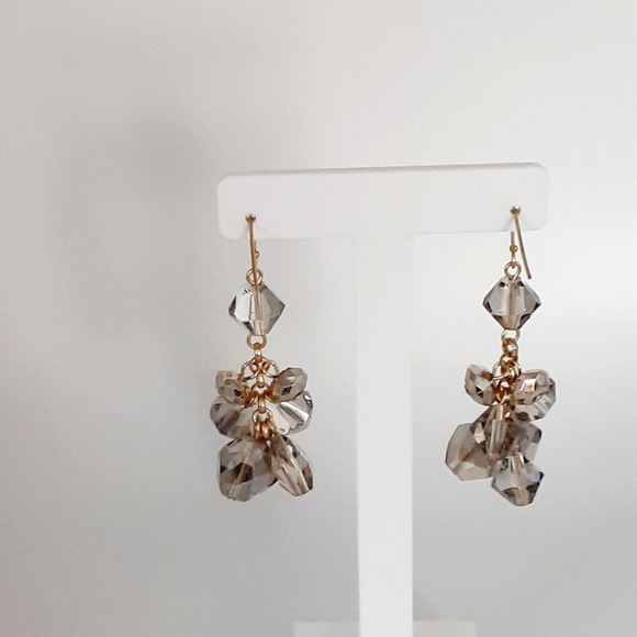Chico's Fina Cluster Smokey Crystal Bead Dangle Earrings Elegant Cha Cha NWT NEW - Picture 4 of 6